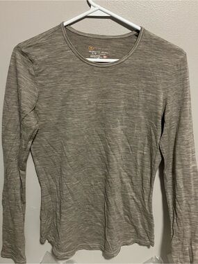 Cloudveil tan brown striped merino wool shirt small